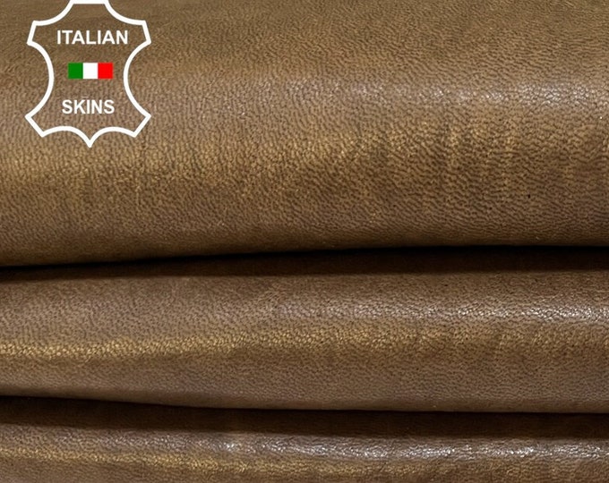 OLIVE BROWN Antiqued Waxy Vegetabke Tan Soft Italian Lambskin Lamb Sheep leather hide hides skin skins 5+sqf 0.9mm #B8735