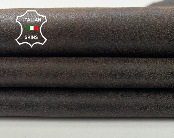 DARK BROWN CRACKED vintage look soft Italian Goatskin Goat Leather skin hide 4sqf 0.7mm #C3443