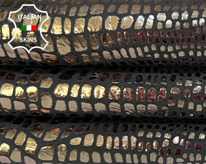 METALLIC SMOKED BRONZE Tejus Reptile Print On Soft Italian Goatskin Goat Leather hide hides skin skins 4sqf 0.9mm #B9530