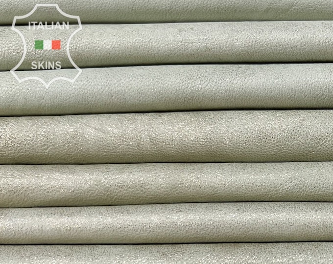 KHAKI GRAY DISTRESSED Pearlized Vintage Look Thin Soft Italian Lambskin Lamb Sheep Leather pack 2 hides skins total 11+sqf 0.6mm #B7216