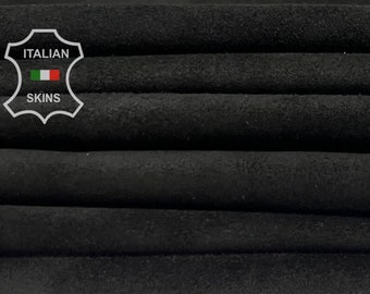 BLACK SUEDE Thin Soft Italian Calfskin Calf Cow Leather pack 2 hides skins total 12+sqf 0.6mm #B7391