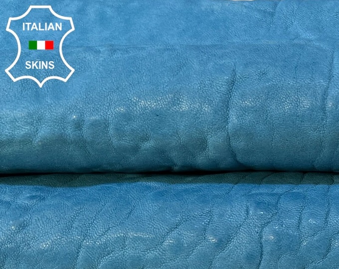 WASHED BUBBLY GRAINY Azure Blue Vegetable Tanned Thick Italian Lambskin Lamb Sheep Leather hide hides skin skins 4+sqf 1.5mm #B9326