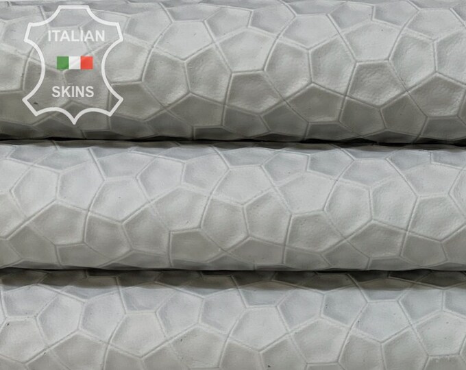 LIGHT GRAY HIVE Of Bees Textured Embossed Print On Italian Goatskin Goat Leather hide hides skin skins 8sqf 0.7mm #B7592