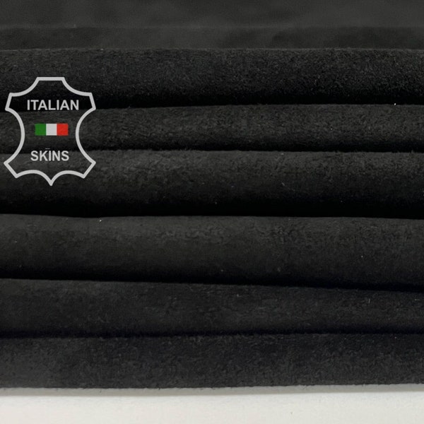 BLACK SUEDE Thin Soft Italian Calfskin Calf Cow Leather pack 2 hides skins total 12+sqf 0.6mm #B7391