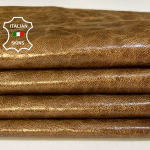 CAMEL BROWN ANTIQUED Waxy Shiny Vintage Look Thin Soft Italian Lambskin Lamb Sheep leather hide hides skin skins 6sqf 0.4mm #B8496