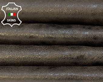 DARK BROWN Crinkle Shiny Vintage Look Thin Soft Italian Lamb Leather  skin 5sqf 0.6mm #B9571