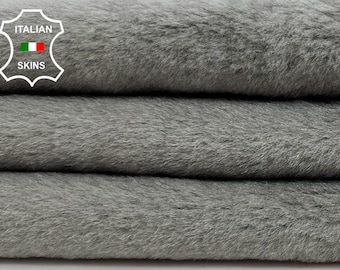 Delivered Duty Paid-LIGHT KHAKI GREY Hair On Soft sheepskin shearling fur hairy sheep Italian leather skin 18"x26"  #C1128