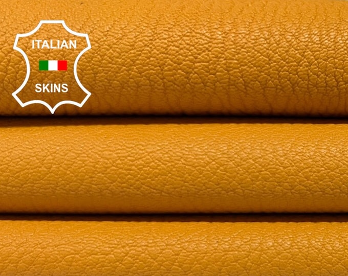 TANGERINE YELLOW GRAINY Rough Vegetable Tan Thick Soft Italian Goatskin Goat Leather hide hides skin skins 4+sqf 1.1mm #B4729