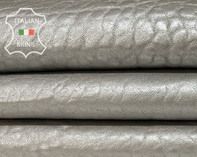 SILVER PEARLIZED Grainy Vegetable Tan Thick Soft Italian Lambskin Sheep Leather hide hides skin skins 5+sqf 1.2mm #B7076