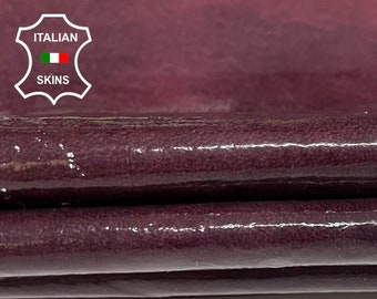 PATENT PLUM DISTRESSED thin soft Italian Lambskin Lamb Sheep leather hides pack 2 skins total 12sqf 0.4mm #A9821