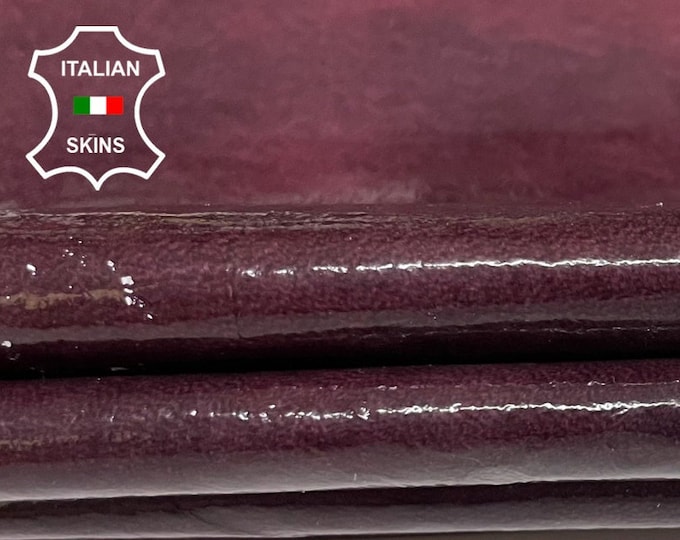 PATENT PLUM DISTRESSED thin soft Italian Lambskin Lamb Sheep leather hides pack 2 skins total 12sqf 0.4mm #A9821