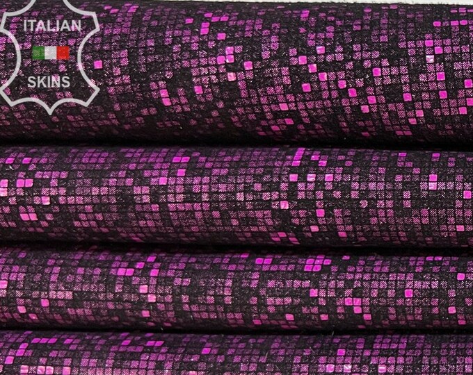 PINK PIXELS Print On Black Soft Italian Goatskin Goat Leather hide hides skin skins 5sqf 0.8mm #B7718