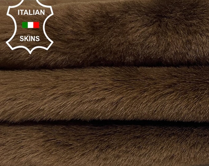 BROWN ON OLIVE sheepskin shearling fur hairy sheep Italian leather skin skins hide hides 18"x29"  #B626