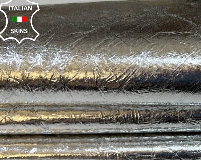 METALLIC SILVER CRINKLED Thin Italian Goatskin Goat leather skin hide hides skins 6sqf 0.5mm #A9713