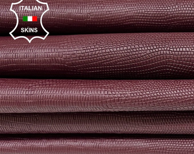WINE BORDEAUX Tejus Reptile Textured Embossed Print On Vegetable Tan Thick Italian Lamb Sheep Leather pack 2 hides total 16+sqf 1.6mm #B8780