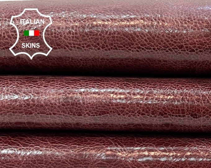 BURGUNDY REDDISH BROWN Crinkle Shiny Vintage Look Italian Goatskin Goat leather hide hides skin skins 5sqf 0.9mm #C53