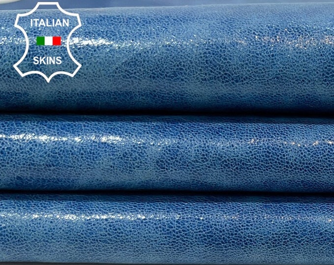 BLUE WAXY Shiny Vintage Look Distressed Thin Soft Italian Lambskin Lamb Sheep Leather hide hides skin skins 6sqf 0.5mm #B9864