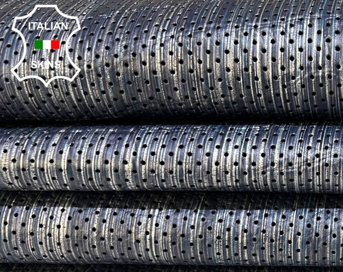 SILVER BLUE LINES Print On Pinholes Perforated Italian Lambskin Lamb Sheep leather pack 2 hides skins total 15sqf 0.9mm #B8795