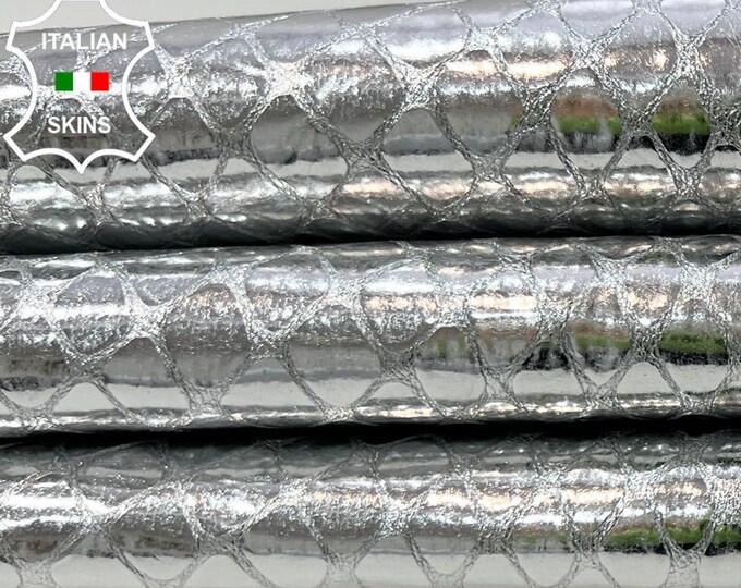 METALLIC SILVER CRINKLED Reptile Print On soft Italian Goatskin Goat leather hide hides skin skins 4+sqf 1.0mm #B9968