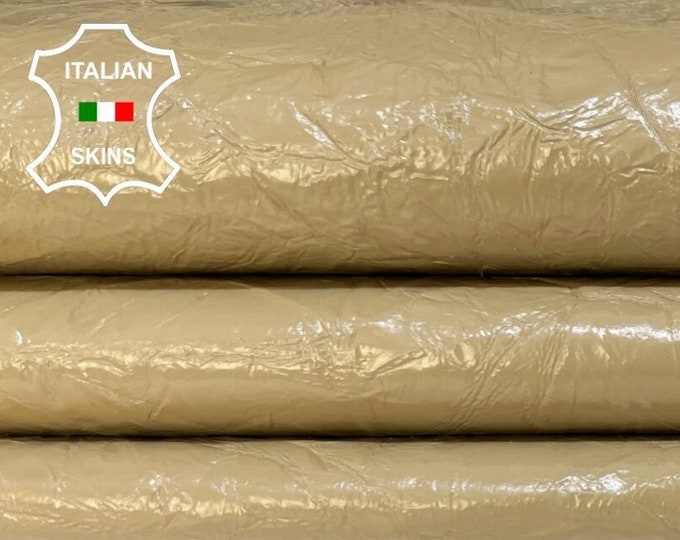 PATENT BEIGE WRINKLED Thin Soft Italian Lambskin Lamb Sheep leather hide hides skin skins 5sqf 0.5mm #B5035