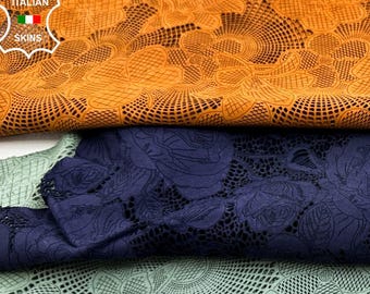 ORANGE, MINT, PURPLE Suede Laser Engraved Soft Italian Lambskin Sheep Lamb leather pack 3 hides skins total 6sqf 0.9mm #C5043