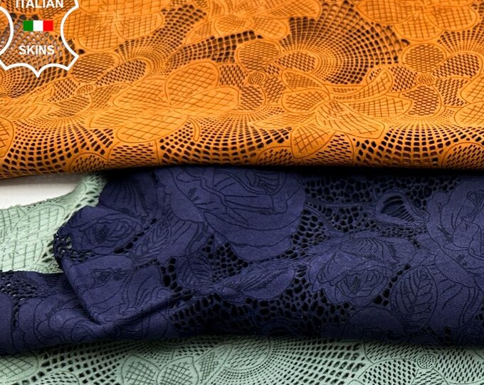 ORANGE, MINT, PURPLE Suede Laser Engraved Soft Italian Lambskin Sheep Lamb leather pack 3 hides skins total 6sqf 0.9mm #C5043