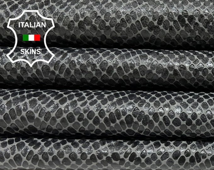 PETROL GRAY SNAKE Print On Thin Soft Italian Lambskin Lamb Sheep Leather hide hides skin skins 6sqf 0.6mm #B4159