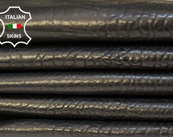 WASHED BLACK BUBBLY Shiny Vegetable Tan Thick Italian Lambskin Lamb Sheep leather pack 3 hides skins total 12+sqf 1.5mm #B9006