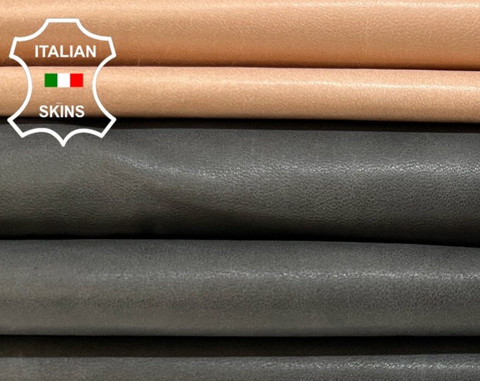 GRAY & NUDE Vegetable Tan Thin Soft Italian Lambskin Lamb Sheep Leather pack 2 hide skins total 10sqf 0.5mm #B6558