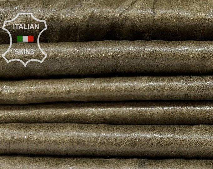 OLIVE GREEN Antiqued Crinkled Vegetable tan Soft Italian Lambskin Lamb Sheep Leather pack 3 hides total 16sqf 0.7mm #B7173