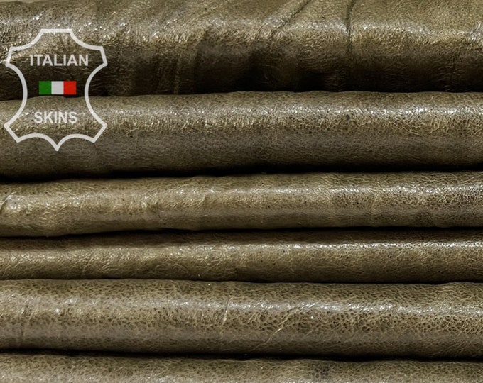 OLIVE GREEN Antiqued Crinkled Vegetable tan Soft Italian Lambskin Lamb Sheep Leather pack 3 hides total 16sqf 0.7mm #B7173