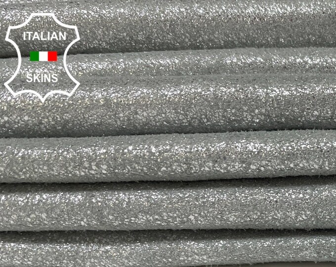 METALLIC SILVER CRACKLED Vintage Look Thin Soft Italian Lambskin Lamb Sheep Leather hides pack 2 skins total 10sqf 0.7mm #B995