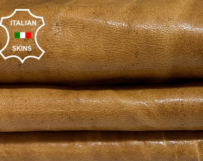 TAN BROWN VINTAGE Look Vegetable Tan Thick Soft Italian Lambskin Lamb Sheep Leather hide hides skin skins 9sqf 1.1mm #B5434