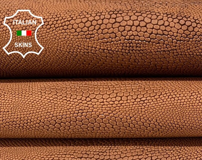 NATURAL COGNAC BROWN Reptile Textured Embossed Print On Vegetable Tan Strong Italian Goatskin Leather hide hides skins 10+sqf 1.0mm #B8813