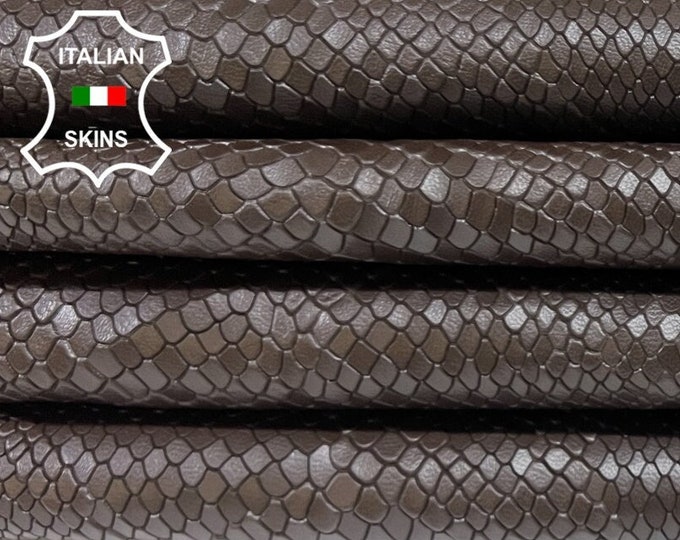 BROWN SNAKE TEXTURED Embossed Print On Italian Calfskin Calf Cow Leather pack 2 hides skins total 12sqf 1.0mm #B5768