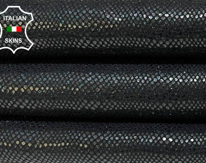 TEAL PEARLIZED SHINY Reptile Print On Italian Goatskin Goat Leather hide hides skin skins 3+sqf 0.9mm #B9539