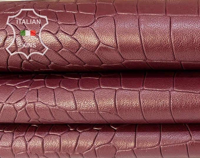 WINE BORDEAUX CROCODILE Textured Embossed Print on Thick Italian Lambskin leather hide hides skin skins 11sqf 1.5mm #B8201