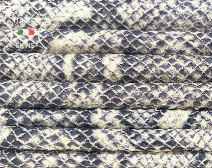 GRAY PYTHON SNAKE Print On Vanilla White Thin Soft Italian Lambskin Lamb Sheep Leather pack 2 hides skins total 12+sqf 0.5mm #B7755