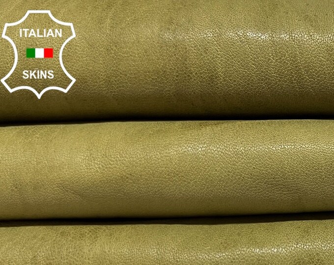 LIGHT OLIVE GREEN Antiqued Vegetable Tan Vintage Look Thick Soft Italian Goatskin Goat Leather hide hides skin skins 7+sqf 1.2mm #B6415