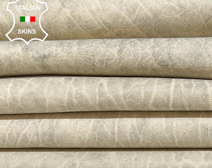 DIRTY IVORY CREAM Grainy Vinage Look Thick Soft Italian Lambskin Lamb Sheep leather pack 2 hides skins total 12sqf 1.1mm #B9662