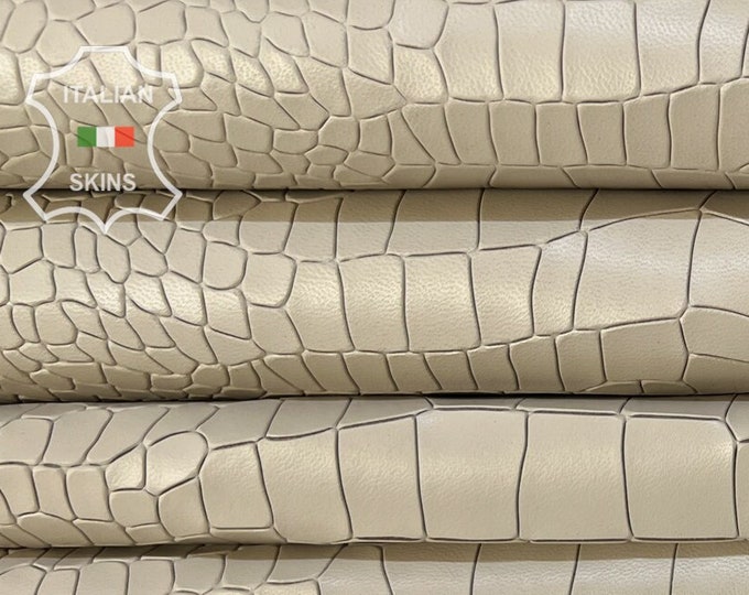 BEIGE CROCODILE TEXTURED Embossed Print on Thick Italian Lambskin leather pack 2 hides skins total 18sqf 1.6mm #B8199