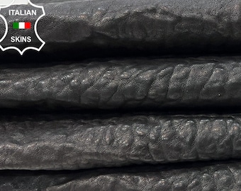 WASHED BUBBLY BLACK Vegetable Tan Thick Italian Lambskin Lamb Sheep Leather pack 2 hides skins total 10sqf 1.9mm #C29