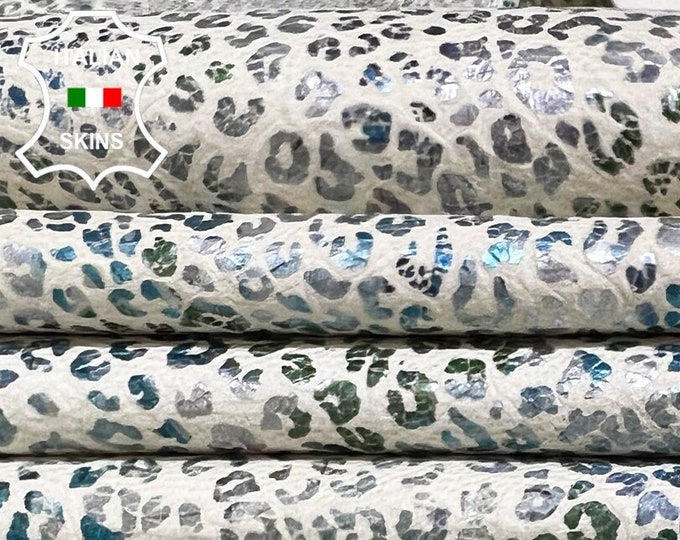 METALLIC GREEN & BLUE Cheetah Leopard Print On Soft Italian Goatskin Goat Leather pack 5 hides skins total 22sqf 1.0mm #B5487