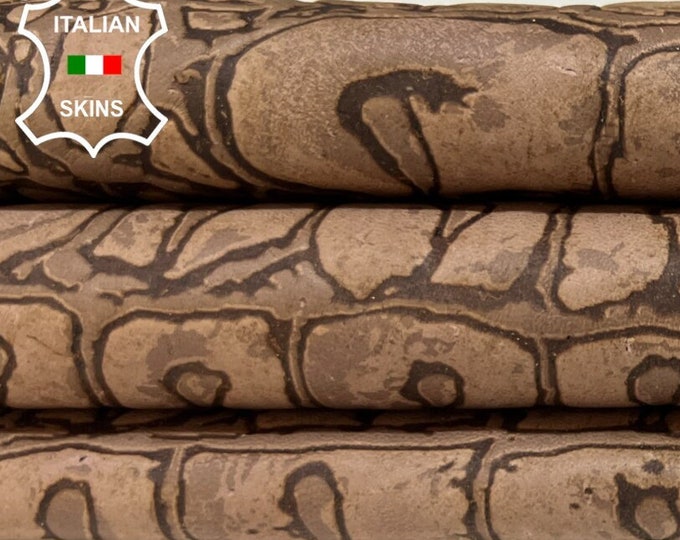 LIGHT TAUPE BROWN Crocodile Textured Embossed Print On Vegetable Tan Soft Italian Lambskin Lamb Sheep leather hides skins 5sqf 1.0mm #B5080