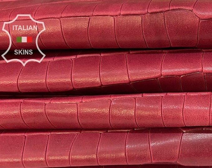 WINE RED CROCODILE Embossed Print on vegetable tan Rustic Look Italian Lambskin Lamb sheep leather pack 2 skins total 14+sqf 0.8mm #B7916