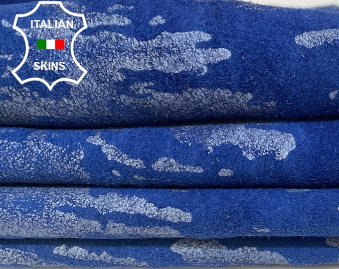 BLUE SUEDE SILVER Print Soft Italian Lambskin Lamb Sheep Leather hides hide skin skins 3sqf 0.8mm #B545