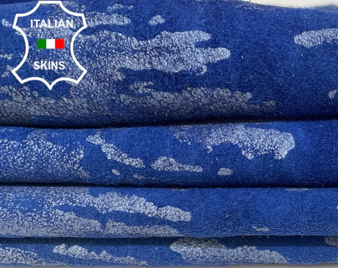 BLUE SUEDE SILVER Print Soft Italian Lambskin Lamb Sheep Leather hides hide skin skins 3sqf 0.8mm #B545