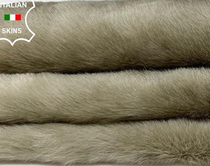 BEIGE ON BROWN Soft sheepskin shearling fur hairy sheep Italian leather hides hide skin skins 20"x25"  #B652