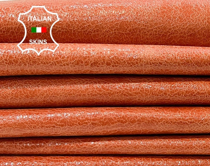 ORANGE CRACKLE VINTAGE Look Thin Soft Italian Goatskin Goat Leather pack 2 hides skins total 12sqf 0.6mm #C507