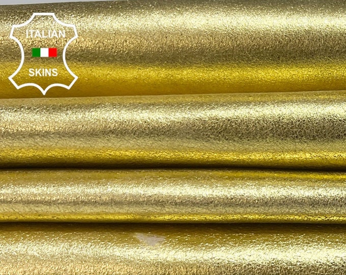 METALLIC GOLD Cracked Vintage Look Thin Italian Goatskin Goat Leather pack 2 hides skins total 7sqf 0.6mm #B8395